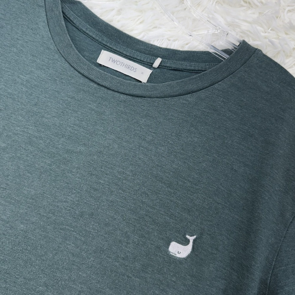 Twothirds T-Shirt Mens XL Green Whale Logo Organic Cotton Crewneck Tee
